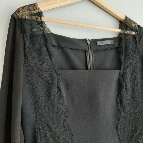 DONNA KARAN \ Italy Long Sleeve LBD Black Lace Detail Dress Sz 8 - Picture 5 of 16